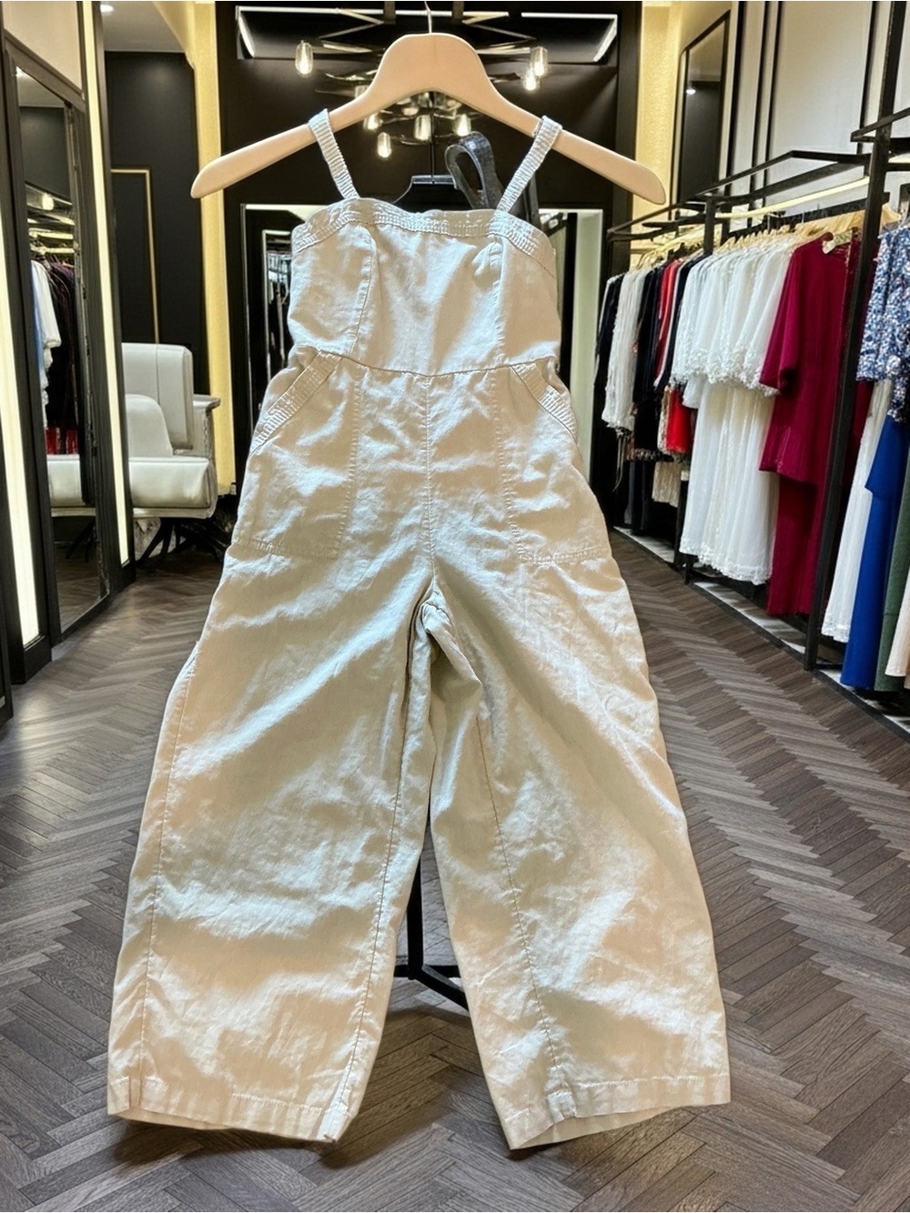 Old Navy Linen Blend Wide Leg Jumpsuit Natural Oatmeal Smocked Back Small